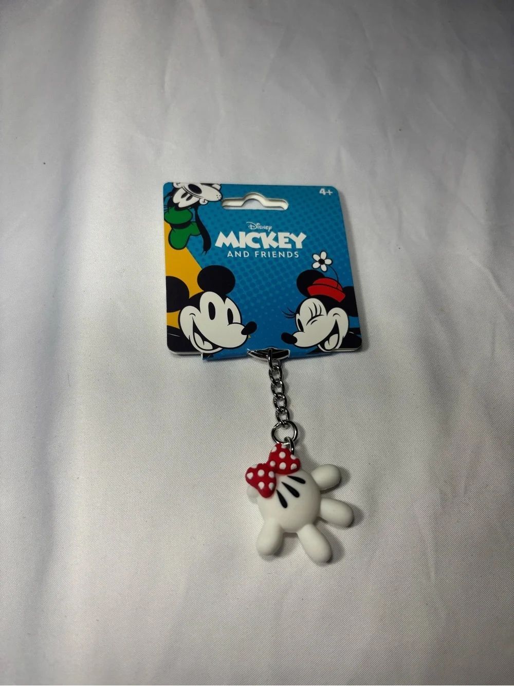 New Disney Minnie Glove Charm Keychain with Red Polka Dot Bow Bag Charm